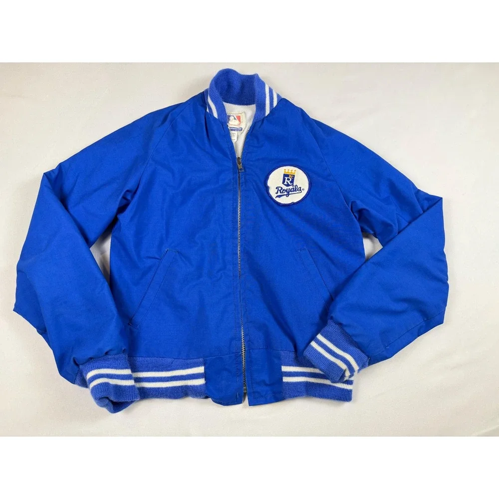Vtg Kansas City Royals Baseball MLB Jacket Youth Kids Sz Med Blue White Athletic